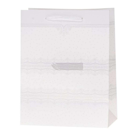 Torebka Lux 26x32x12cm brokat biała ROZETTE
