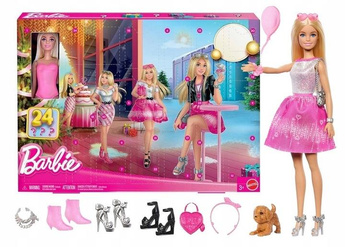 LALKA BARBIE ADWENTOWY KALENDARZ MODOWY 24 niespodzianki + lalka JFL63