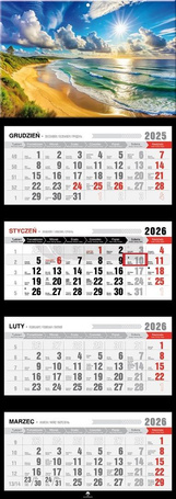 Kalendarz 2026 czterodzielny premium plaża