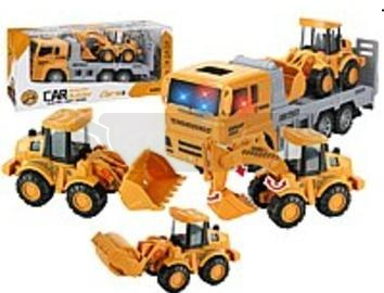 Auto z lawetą i pojazdem budowlany