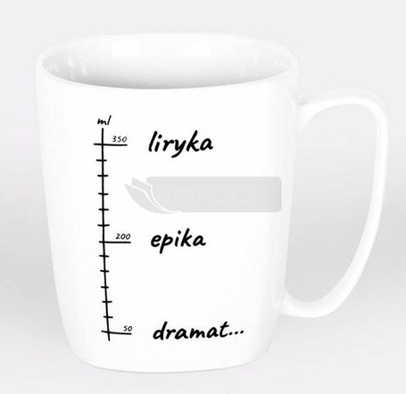 Kubek ceramiczny biały Liryka, epika, dramat...