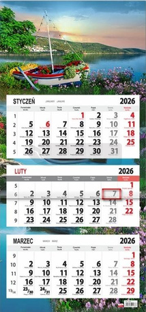 Kalendarz 2026 trójdzielny płaska główka Łódka