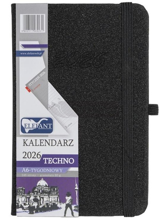 Kalendarz 2026 A6 tygodniowy Techno czarny