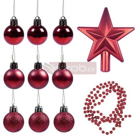 Bombki + gwiazda + łańcuch czerwone 11el