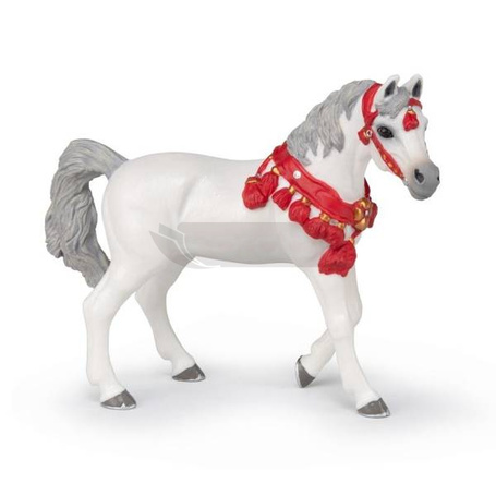Koń arabski w stroju na paradę biały