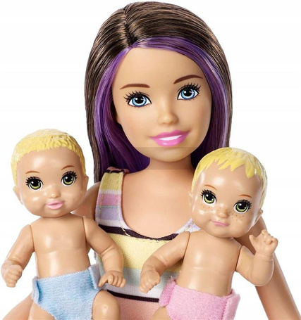 LALKA BARBIE SKIPPER OPIEKUNKA zestaw z 2 bobasami, łóżeczkiem + akcesoria GFL38