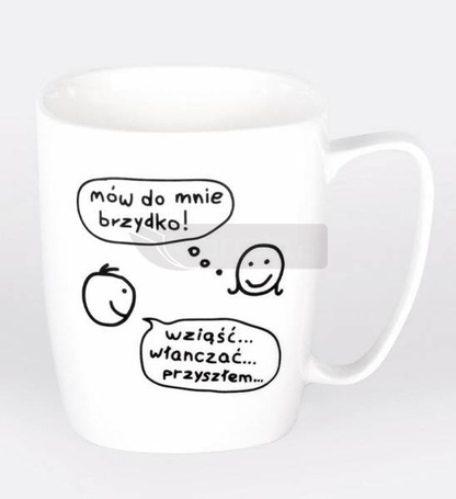 Kubek ceramiczny biały Mów do mnie brzydko