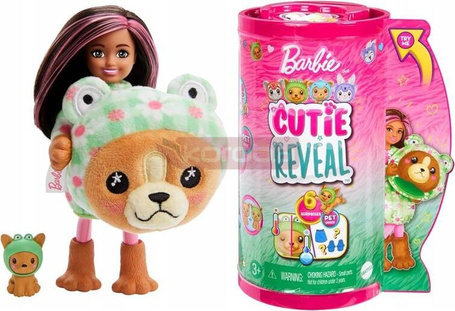 LALKA BARBIE CUTIE REVEAL CHELSEA W KOSTIUMIE PIESKA przebranego za żabkę HRK29