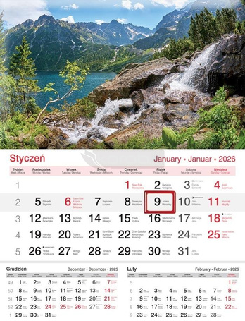 Kalendarz 2026 ścienny jednodzielny Jezioro