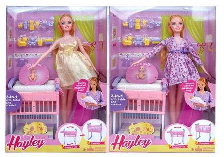 Lalka w ciązy + łóżeczko i akcesoria