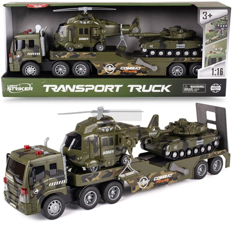 Laweta wojskowa z czołgiem i helikopterem