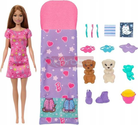 LALKA BARBIE PIŻAMA PARTY zestaw lalka, 2 pieski + akcesoria HXN01