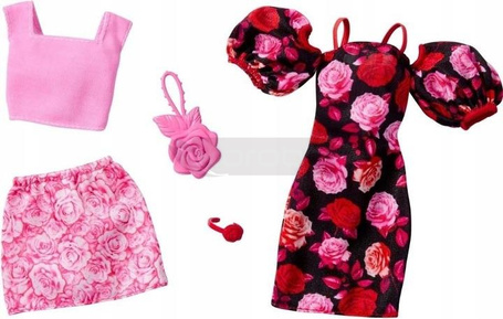 BARBIE UBRANKO DLA LALKI 2-pak HYV03 sukienka w róże, top, spódnica