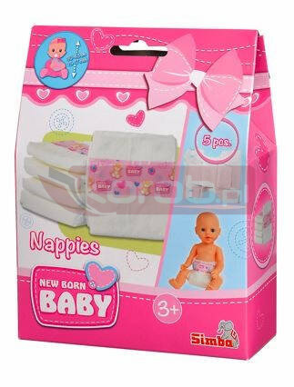 5 pieluszek dla lalki New Born Baby