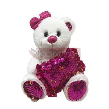 Pluszowy miś z cekinową poduszką