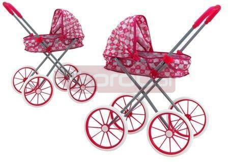 Wózek dla lalek duże koła składany serca różowy