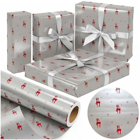Papier srebrny Czerwony Renifer X-Strong 57cmx25m