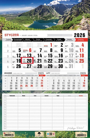 Kalendarz 2026 jednodzielny z planem zajęć Tatry