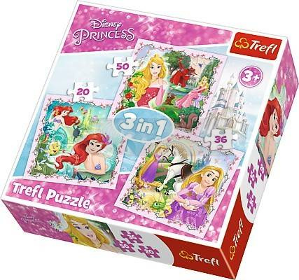 Puzzle 3w1 Księżniczki - Roszpunka, Aurora i Ariel