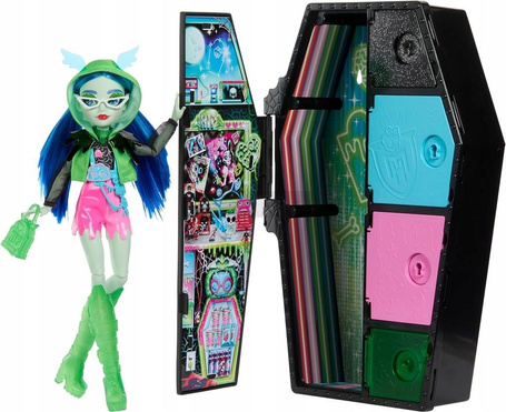 LALKA MONSTER HIGH STRASZYSEKRETY Neonowa GHOULIA YELPS + akcesoria HNF81