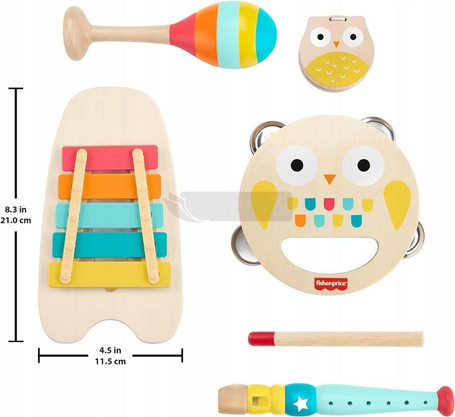 FISHER PRICE ZESTAW MUZYCZNY zestaw drewnianych zabawek cymbałki, marakasy HXT90