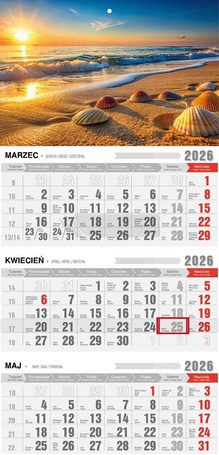 Kalendarz 2026 trójdzielny z magnesem plaża