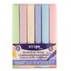 Marker akrylowy z końcówką Brush 6kol STRIGO