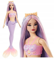 LALKA BARBIE SYRENKA fioletowy ogon, długie fioletowe włosy HRR06