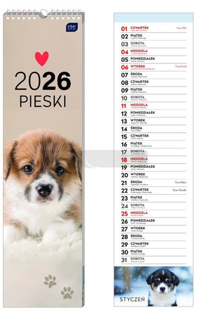 Kalendarz 2026 paskowy 13,5x50cm Psy