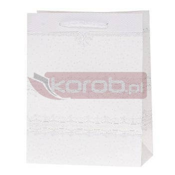 Torebka z brokatem 31x44x12cm biała ROZETTE