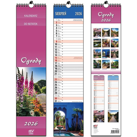 Kalendarz 2026 paskowy 13 planszowy Ogrody