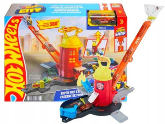 HOT WHEELS CITY ZESTAW SUPER STRAŻ POŻARNA REMIZA + autko, zestaw do zabawy JHL95
