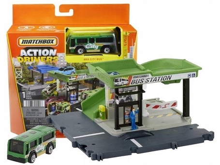 MATCHBOX PRAWDZIWE PRZYGODY ZESTAW DWORZEC AUTOBUSOWY zestaw z autkiem HDL08