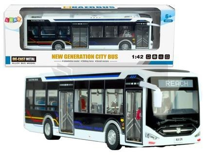 Autobus elektryczny miejski metalowy biały 1:42