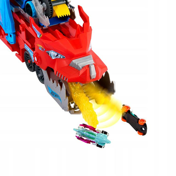 HOT WHEELS DUŻY TRANSPORTER AUTEK 2w1 PODWÓJNY SMOK + 2