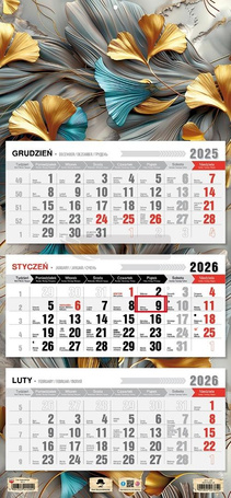 Kalendarz 2026 trójdzielny płaska główka abstrakcj