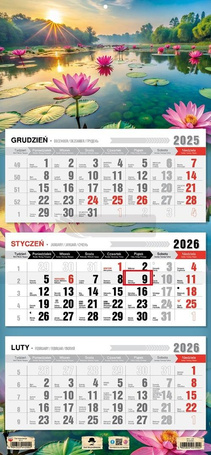 Kalendarz 2026 trójdzielny płaska główka jezioro