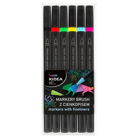 Markery Brush z cienkopisem 6 kolorów KIDEA
