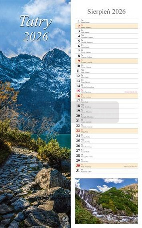 Kalendarz 2026 ścienny pasek Tatry
