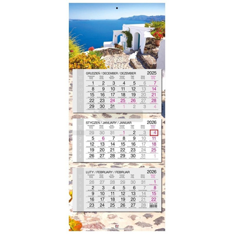 Kalendarz 2026 trójdzielny główka płaska Santorini