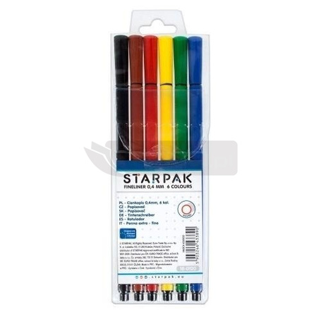 Cienkopisy 6 kolorów okrągłe 0,4 mm