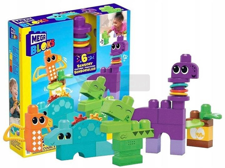 MEGA BLOKS KLOCKI SENSORYCZNE DINOZAURY zestaw klocków dla dzieci +12 m-cy HKN43