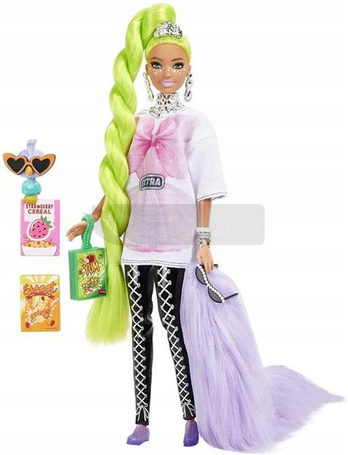 Lalka Barbie Extra Moda biała tunika neonowe zielone włosy HDJ44