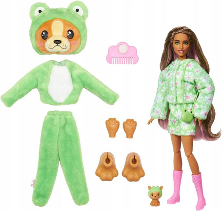 BARBIE CUTIE REVEAL LALKA W KOSTIUMIE PIESKA przebranego za ŻABKĘ + piesek HRK24