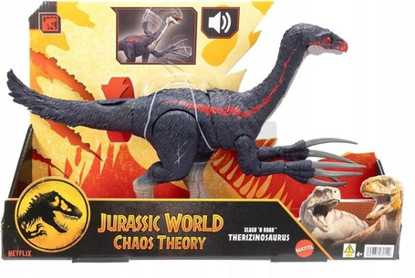 JURASSIC WORLD DINOZAUR atakujący THERIZINOSAURUS z dźwiękiem, szponami JCG17