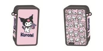 Piórnik potrójny z wyposażeniem Kuromi pink