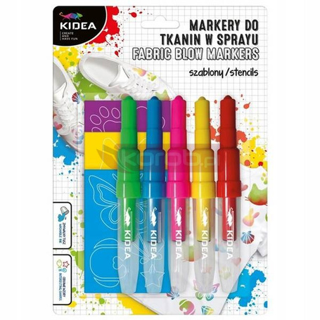 FLAMASTRY MARKERY DO TKANIN BUTÓW W SPRAYU 6 KOL + szablony ze zwierzątkami 8446