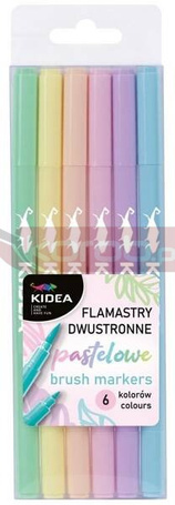 Flamastry dwustronne pastelowe 6 kol KIDEA