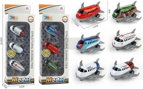 Samoloty metalowe z napędem 3szt