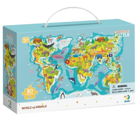 Puzzle obserwacyjne 80 Mapa świata zwierząt